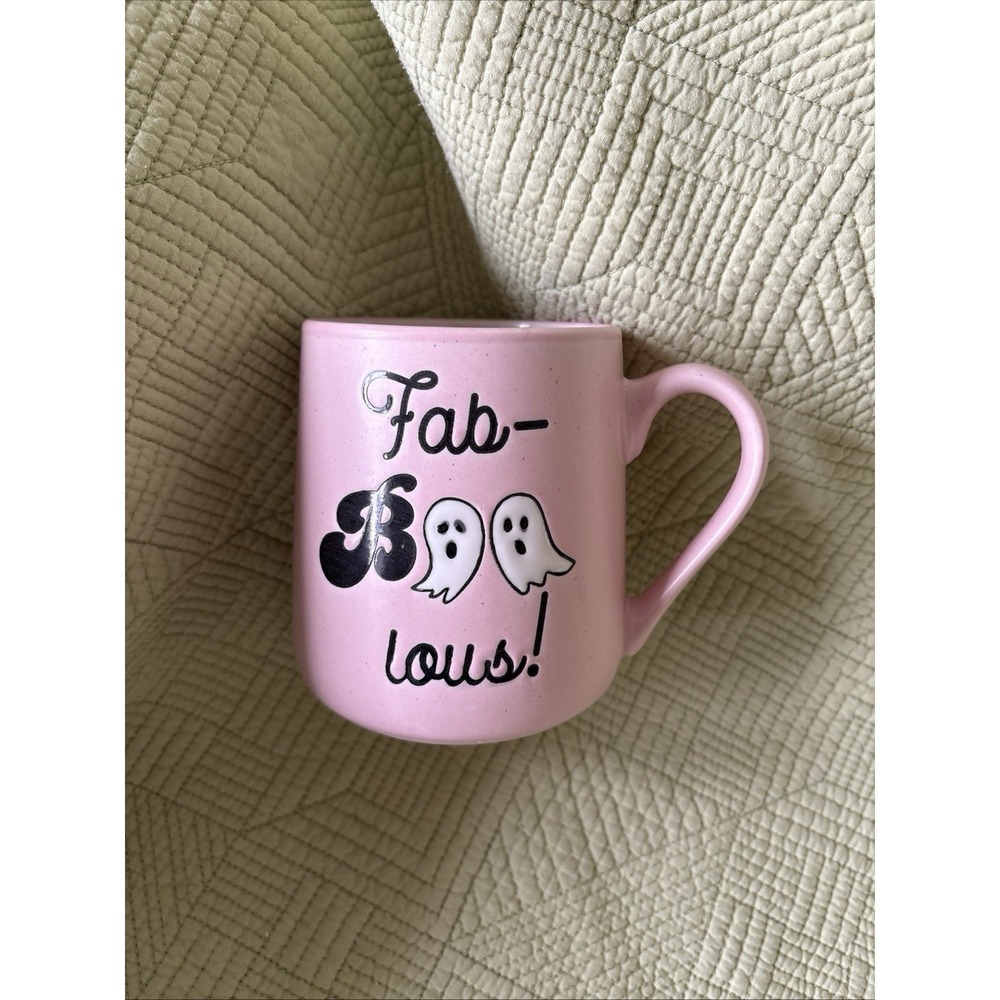 Cobwebs & Cauldrons Halloween Fab BOO lous! Ghost Double Sided Pink Mug Cup